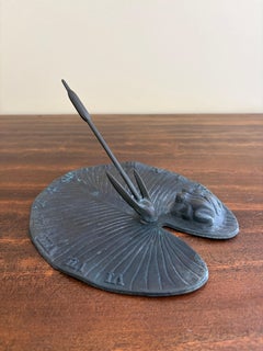Vintage English Country Iron Garden Sundial with Frogs on a Lily Pad