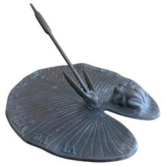 Vintage English Country Iron Garden Sundial with Frogs on a Lily Pad