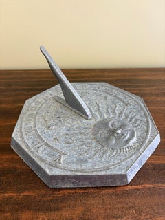Vintage English Country Iron Garden Sundial With Sun- Outdoor Estate Decor