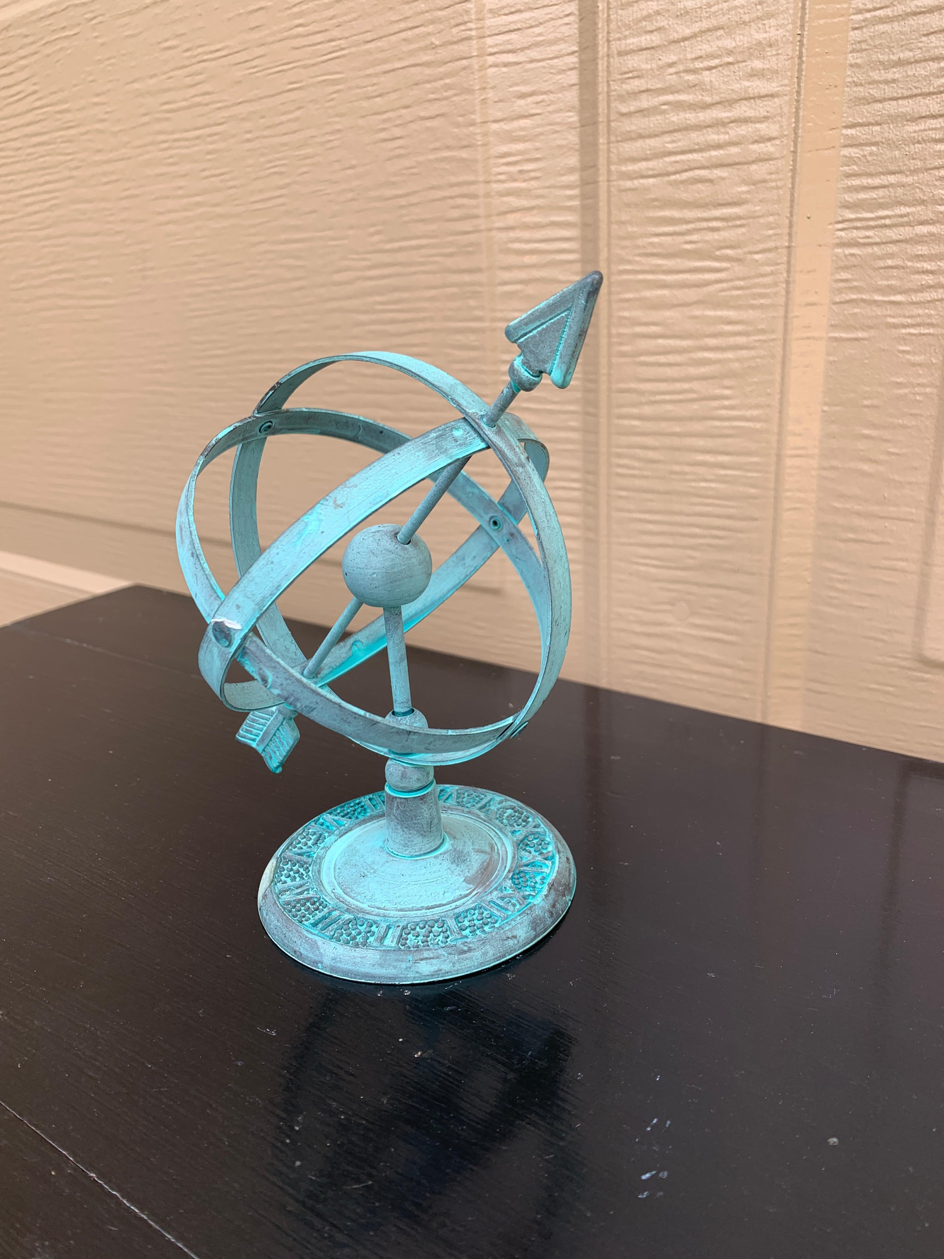 Néoclassique Cadran solaire armillaire de jardin en fer Verdigris Vintage English Country en vente