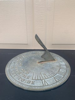 Vintage English Country Iron Verdigris Garden Sundial "Grow Old Along With Me"