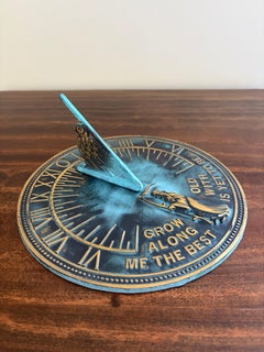 Vintage English Land Eisen Verdigris Garten Sonnenuhr "Grow Old Along With Me"