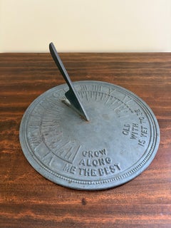 Vintage English Country Iron Verdigris Garden Sundial "Grow Old Along With Me"