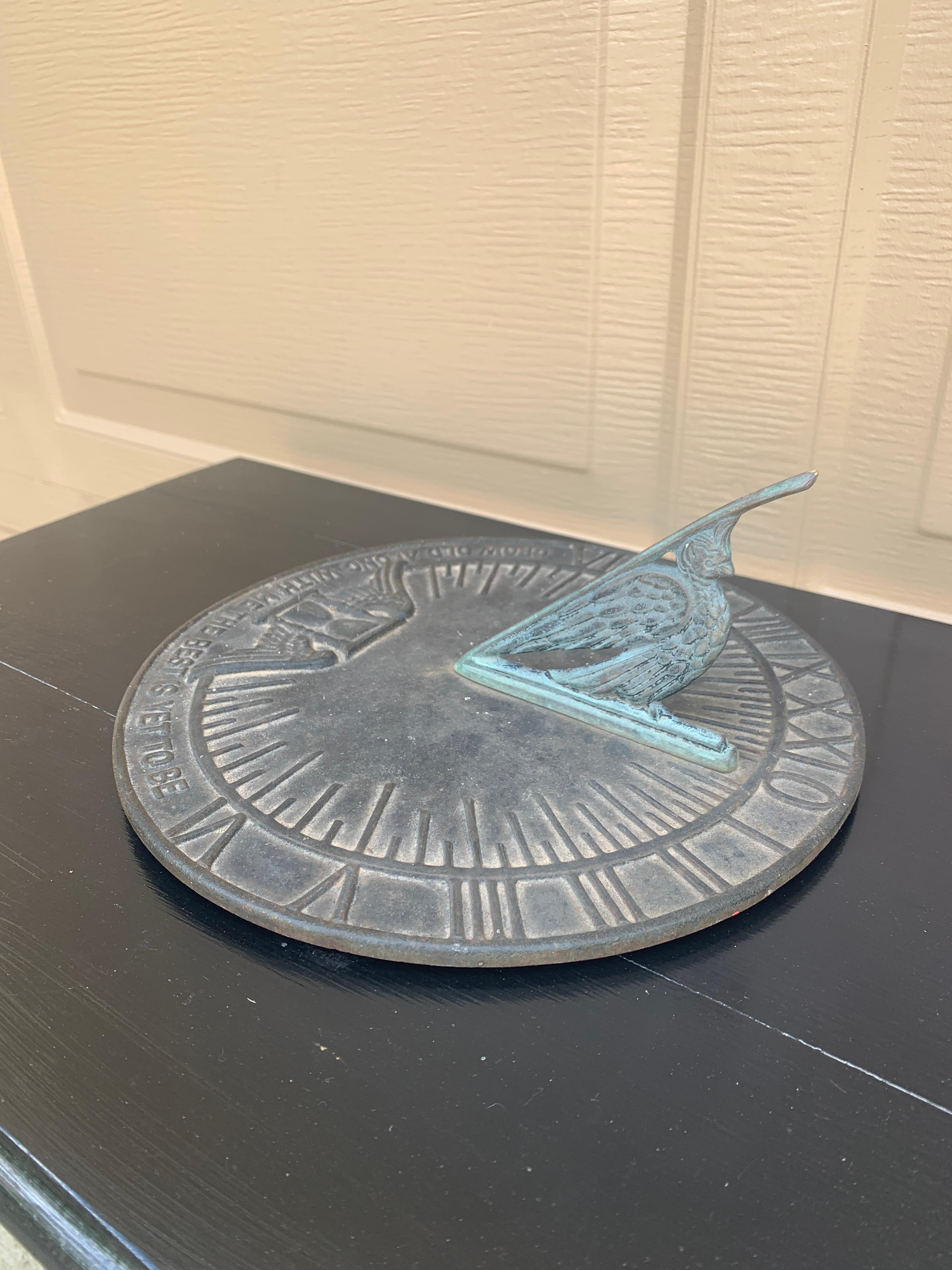 American Vintage English Country Iron Verdigris Garden Sundial 