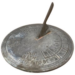 Vintage English Country Iron Verdigris Garden Sundial "Grow Old Along With Me"