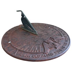 Meridiana da giardino vintage inglese in ferro Verdigris "Grow Old Along With Me" (Invecchia insieme a me)