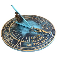 Vintage English Land Eisen Verdigris Garten Sonnenuhr "Grow Old Along With Me"