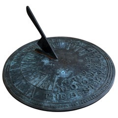 Vintage English Country Iron Verdigris Garden Sundial "Grow Old Along With Me"