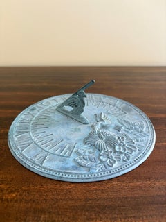 Vintage English Country Iron Verdigris Garden Sundial with Hummingbird