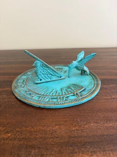 Vintage English Country Iron Verdigris Garden Sundial with Hummingbird