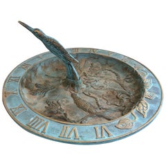 Vintage English Country Iron Verdigris Garden Sundial with Hummingbird
