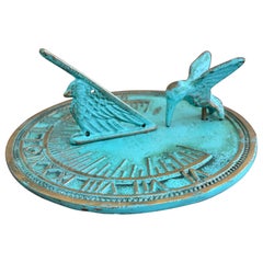 Vintage English Country Iron Verdigris Garden Sundial with Hummingbird