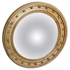 Vintage English Country Style Pine Convex Mirror