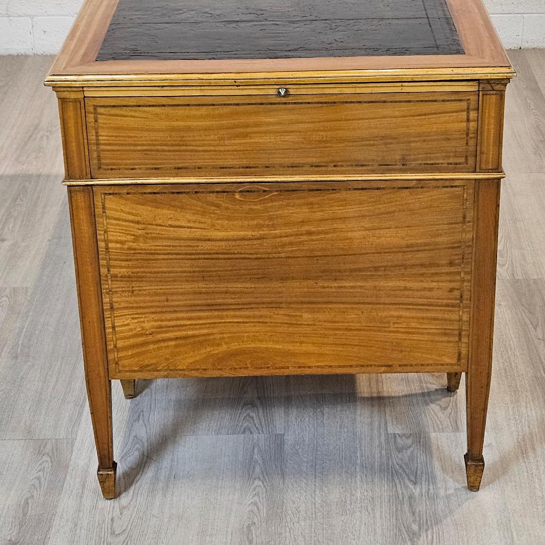 Hardwood Vintage English Desk Leather Top For Sale