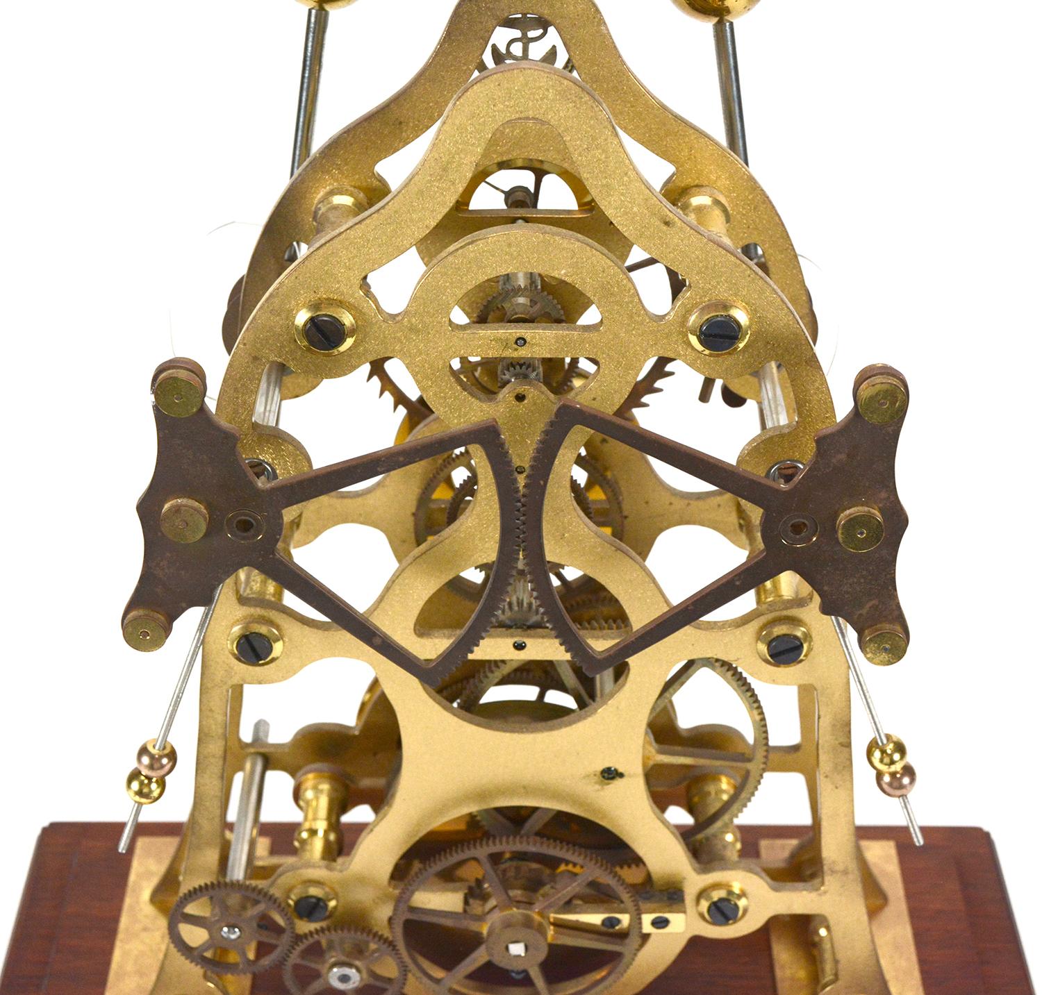 Horloge de sauterelle anglaise vintage Devon Harrison Grasshopper à double pendule squelette en vente 6