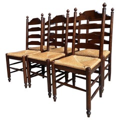 Set aus 6 englischen Esszimmerstühlen im Vintage-Stil, Eiche, mit Leiterlehne und geflochtener Sitzfläche aus Binsengeflecht