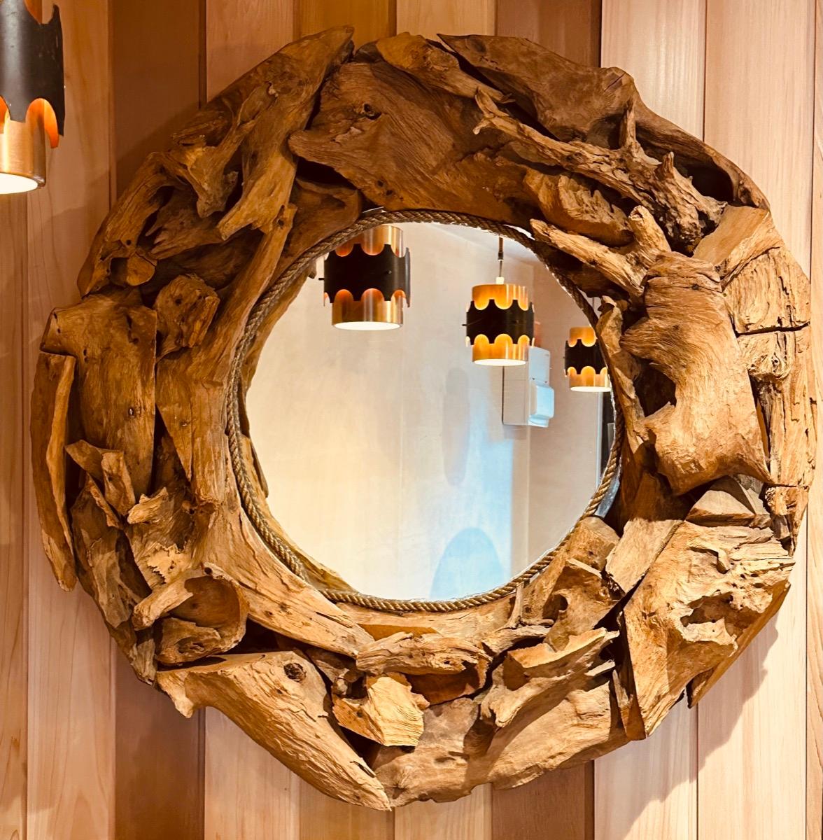 Vintage English Driftwood Root & Rope Circular Rustic Handmade Wall Mirror For Sale 3