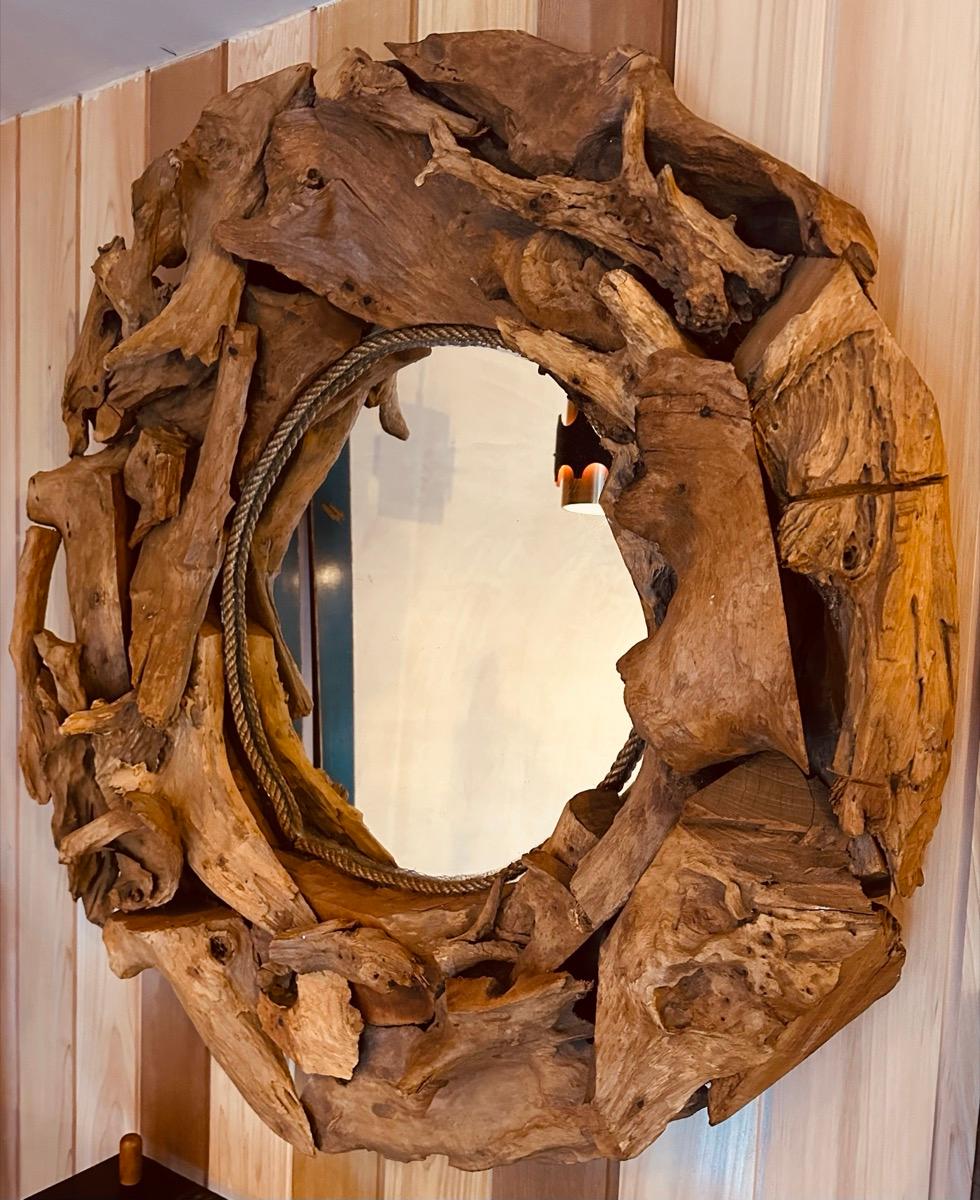 Vintage English Driftwood Root & Rope Circular Rustic Handmade Wall Mirror For Sale 7