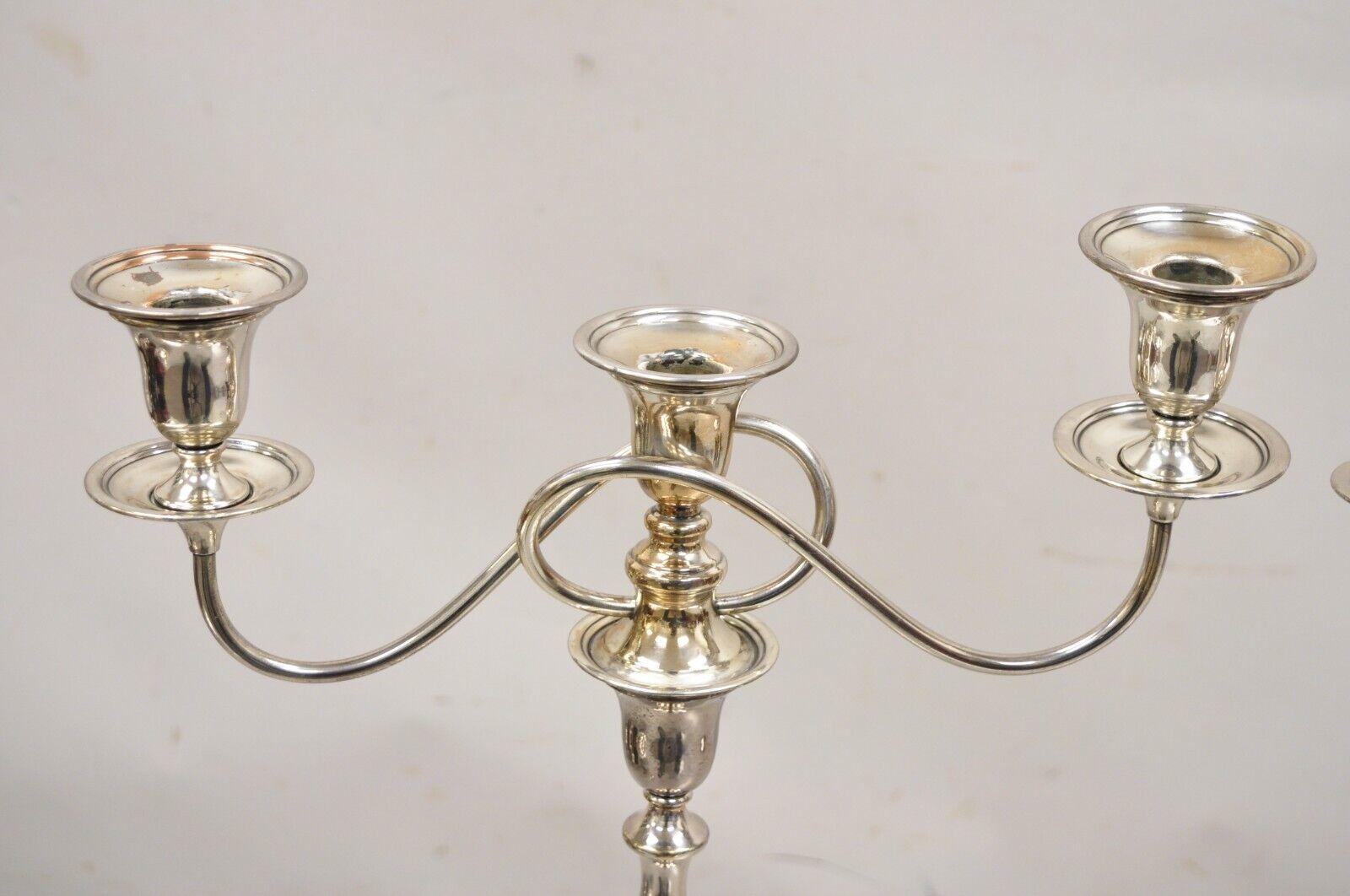 Vintage English Edwardian Silver Plated Scrolling Twin Arm Candelabra - Pair For Sale 6