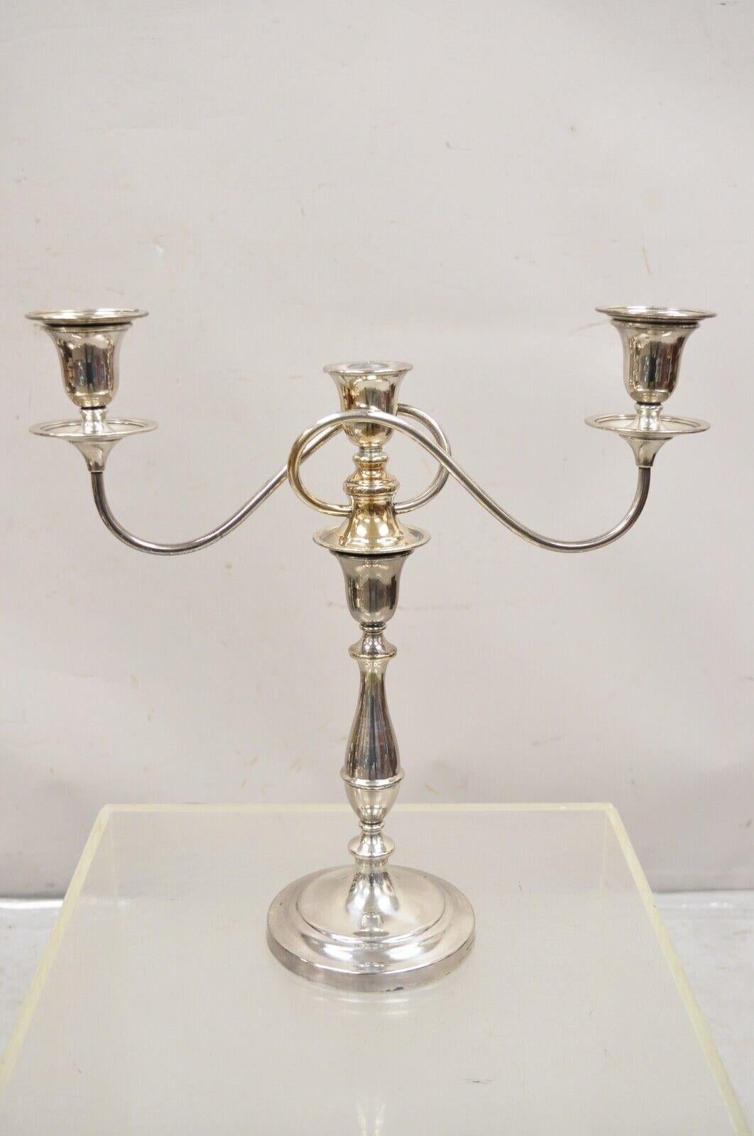 Vintage English Edwardian Silver Plated Scrolling Twin Arm Candelabra - Pair For Sale 8
