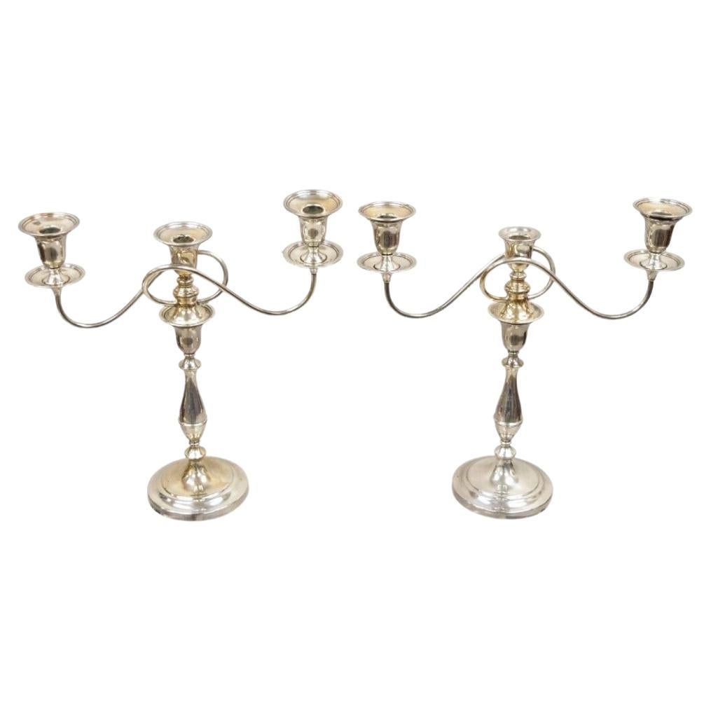 Vintage English Edwardian Silver Plated Scrolling Twin Arm Candelabra - Pair