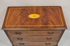 Vintage English Edwardian Style Mahogany Pinwheel Inlay 3 Drawer Dresser Chest