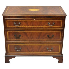 Retro English Edwardian Style Mahogany Pinwheel Inlay 3 Drawer Dresser Chest