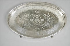 Vintage English Edwardian Style Oval Versilbert Erhöhte Galerie 21" Bar Tablett