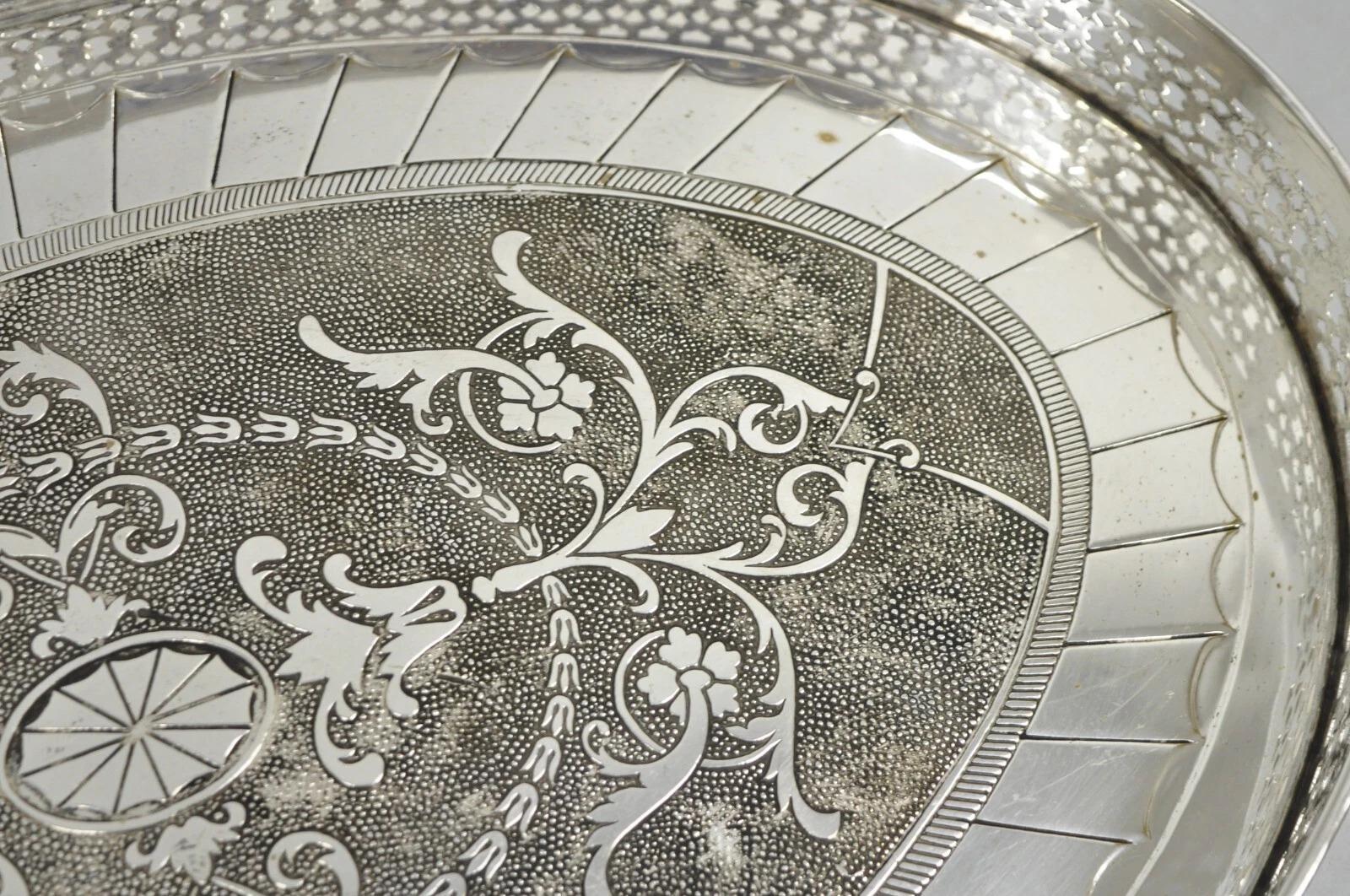 Plaqué argent Vintage English Edwardian Style Oval Raised Gallery 21