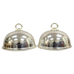 Vintage English Edwardian Style Silver Plated 10" Round Serving Dish Cover Pair
