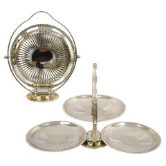 Vintage English Edwardian Style Silver Plated 3 Tier Folding Dessert Tray Stand