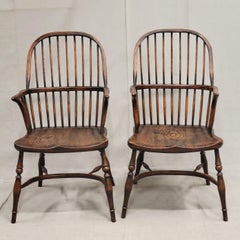 Vintage English Elm and Oak Windsor Chairs - a Pair
