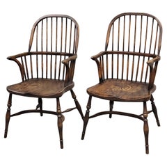 Vintage English Elm and Oak Windsor Chairs - a Pair