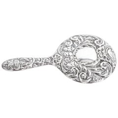 Vintage English Embossed Sterling Silver Hand Mirror Birmingham B&Co 1970 Vintage English Embossed Sterling Silver Hand Mirror Birmingham B&Co 1970