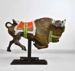 Vintage English Fairground Rocking Bison Buffalo Carousel 1970s Fun Fair
