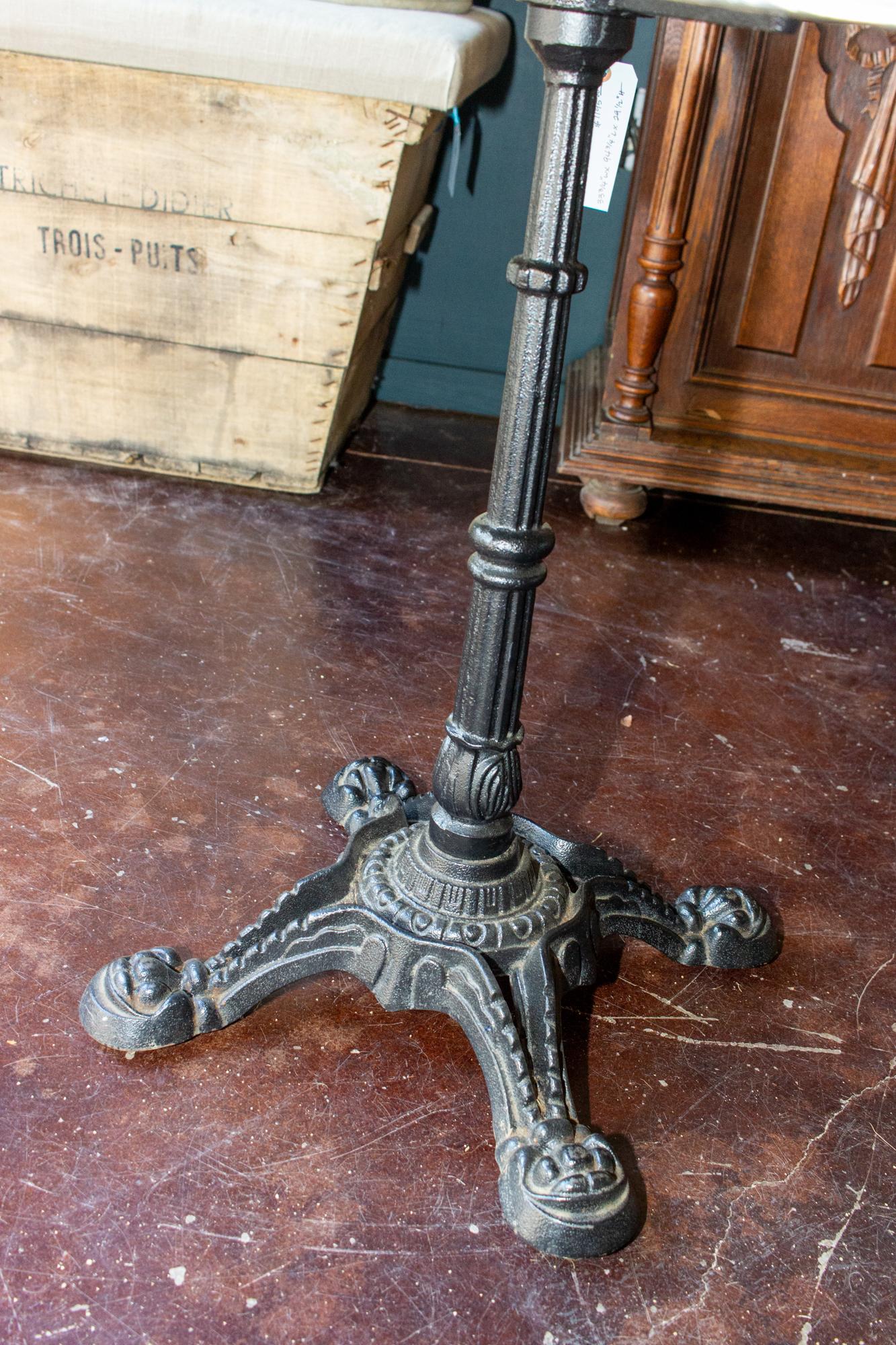 Vintage English Faux Marble Painted Long Bistro Table with French Iron Bases 1