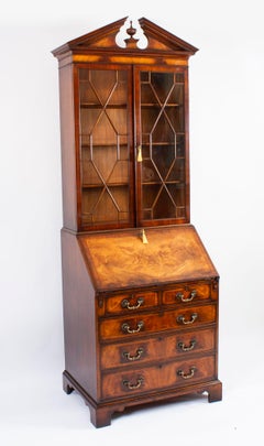 Vintage English Flame Mahogany Bureau Bookcase 20th Century