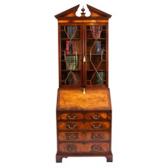 Vintage English Flame Mahogany Bureau Bookcase 20th Century