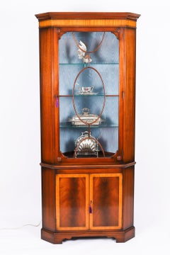 Vintage English Flame Mahogany Display Cabinet Retailed Harrods 20th Century