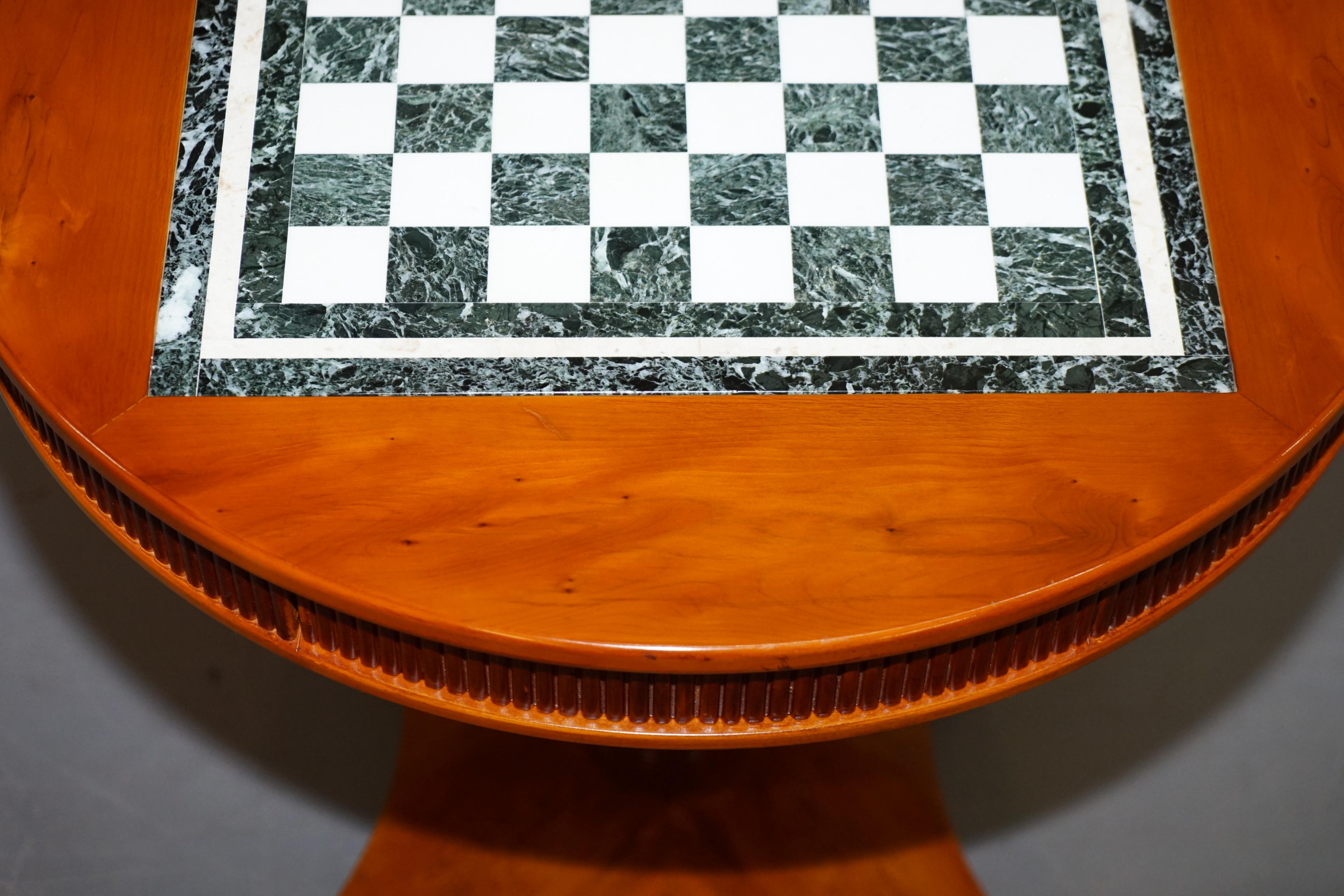 Vintage English Flamed Walnut Chess Table with Marble Inset Board Hidden Drawer 5