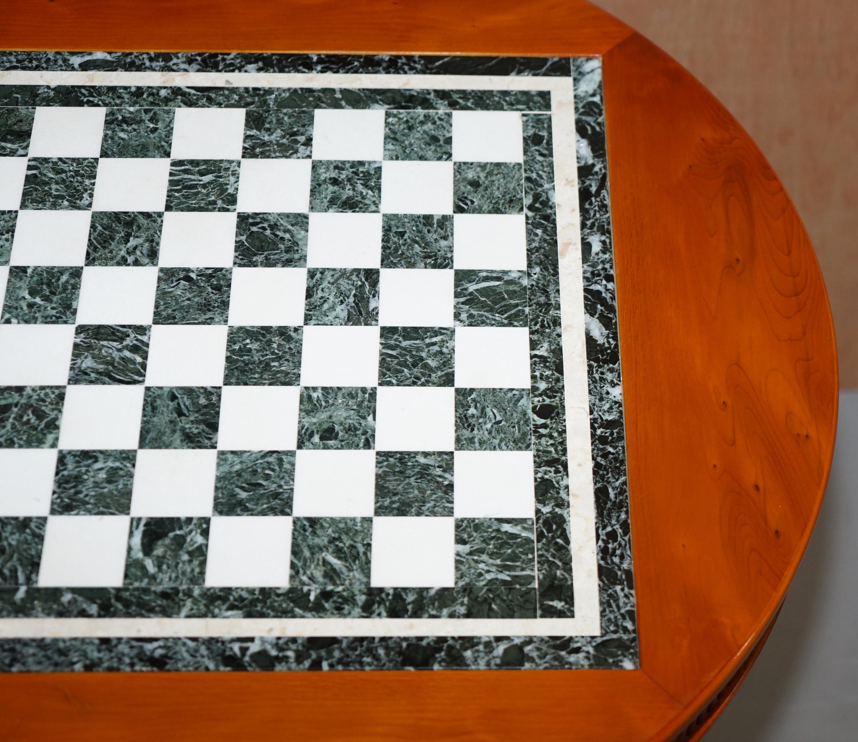 Vintage English Flamed Walnut Chess Table with Marble Inset Board Hidden Drawer 7