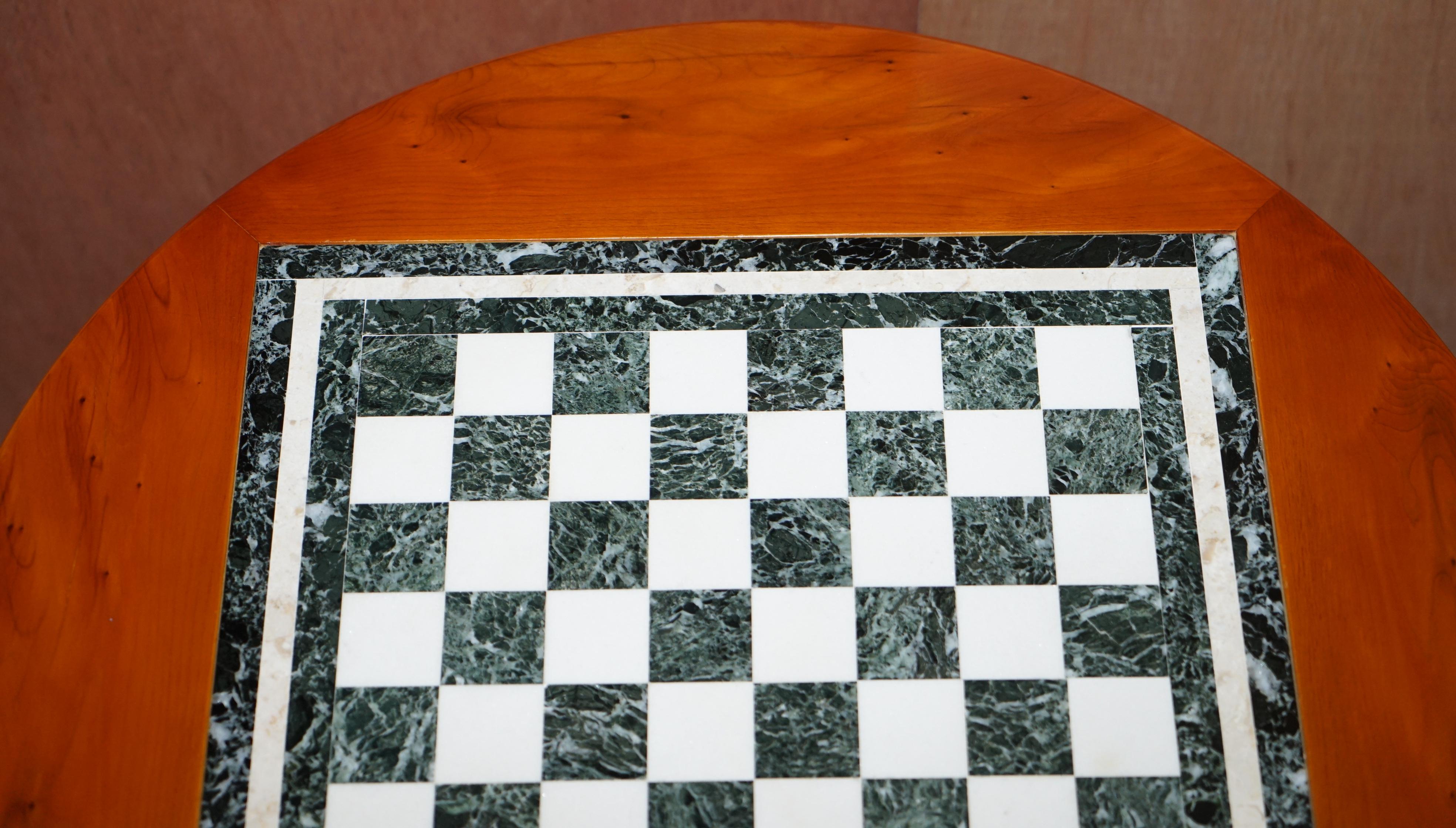 Vintage English Flamed Walnut Chess Table with Marble Inset Board Hidden Drawer 1