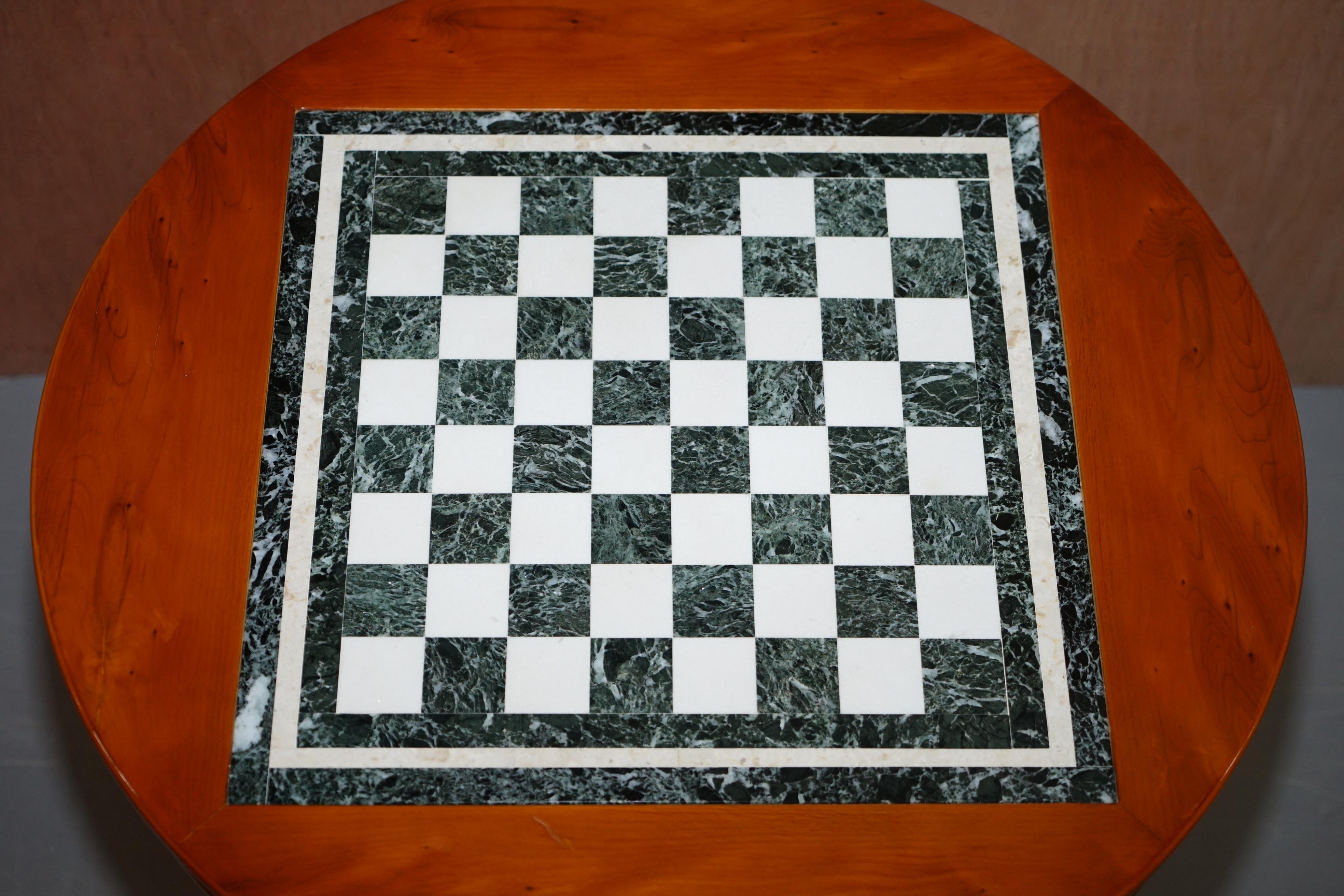 Vintage English Flamed Walnut Chess Table with Marble Inset Board Hidden Drawer 2