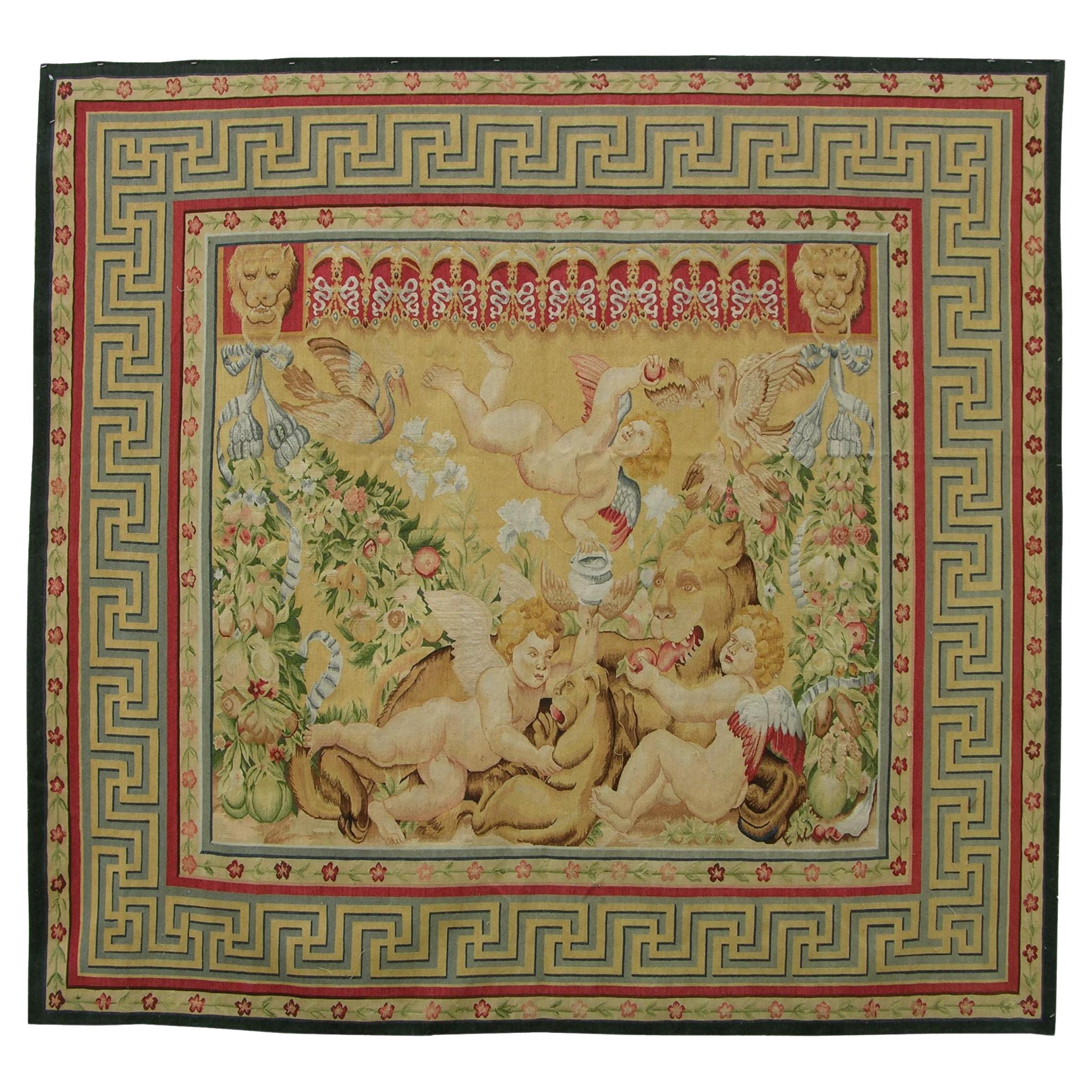 Vintage English Flying Angels Design Tapestry 6'1ʺ X 6'55" For Sale