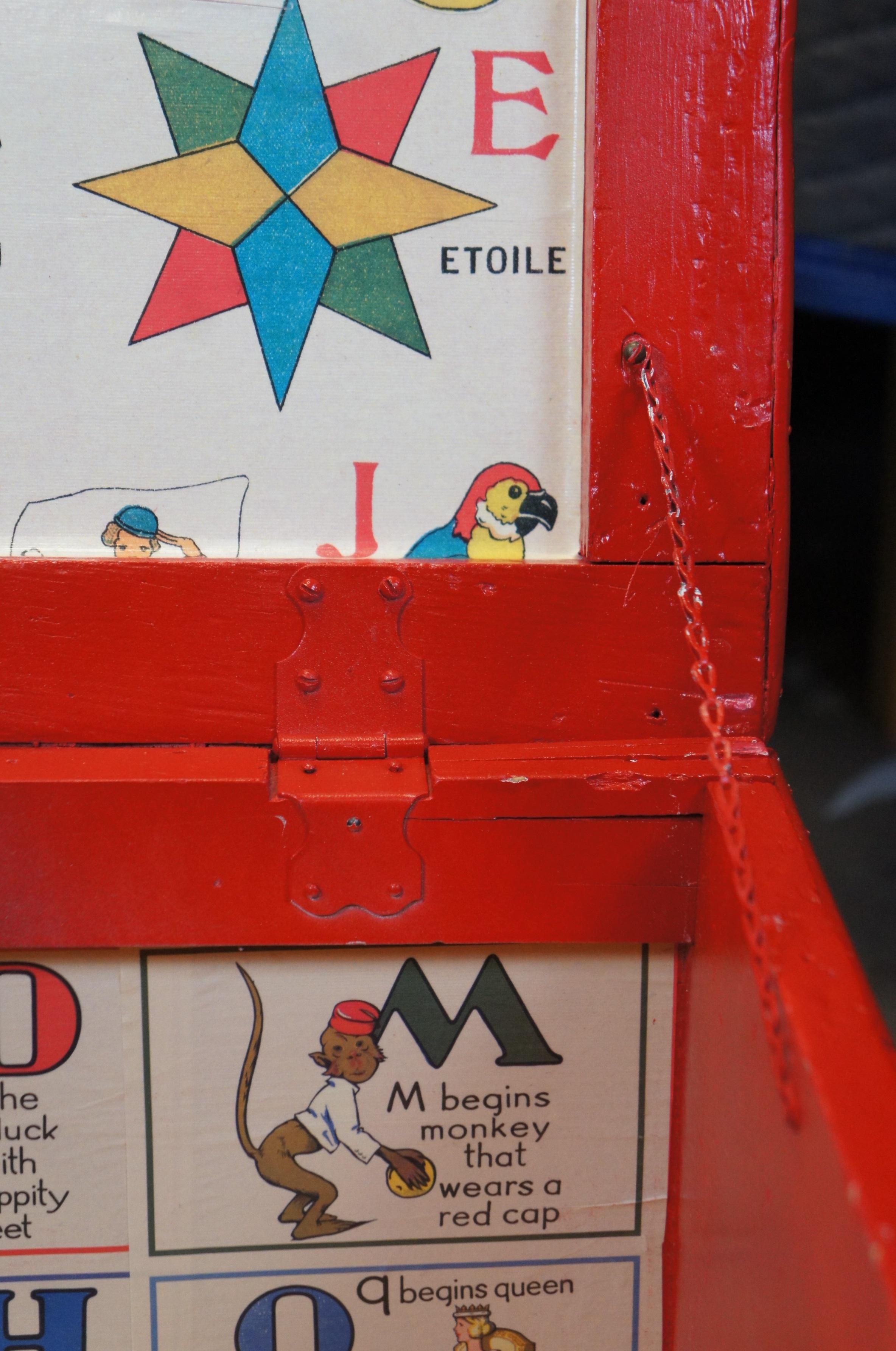 Vintage English French ABC Alphabet Decoupage Childs Toy Box Chest Trunk 26