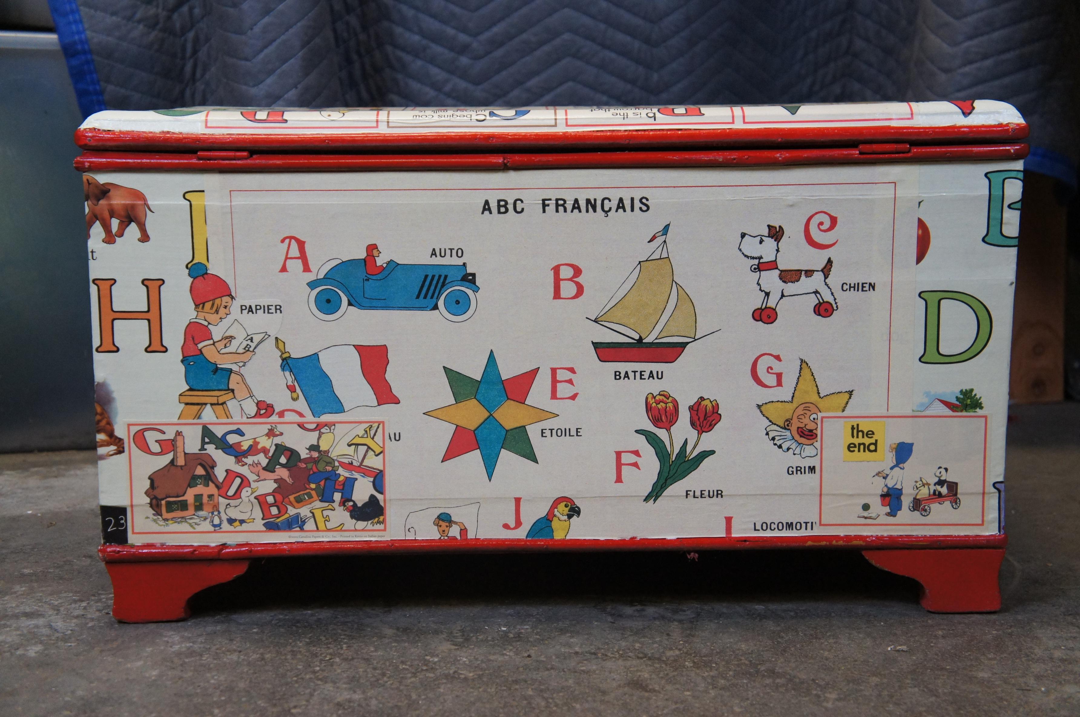 Vintage English French ABC Alphabet Decoupage Childs Toy Box Chest Trunk 26
