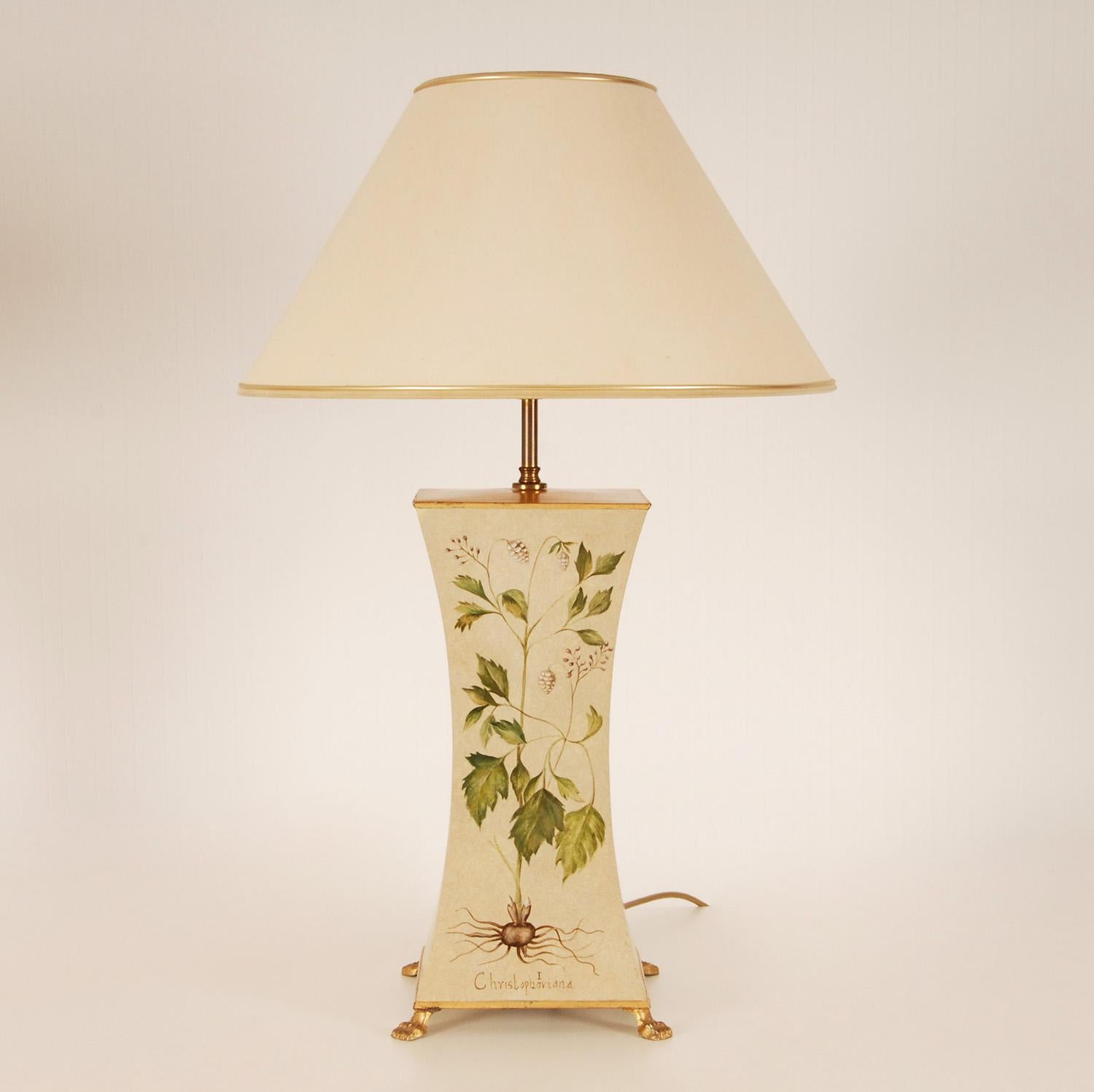 Vintage English French Country Style off White and Green Floral Table Lamps 1