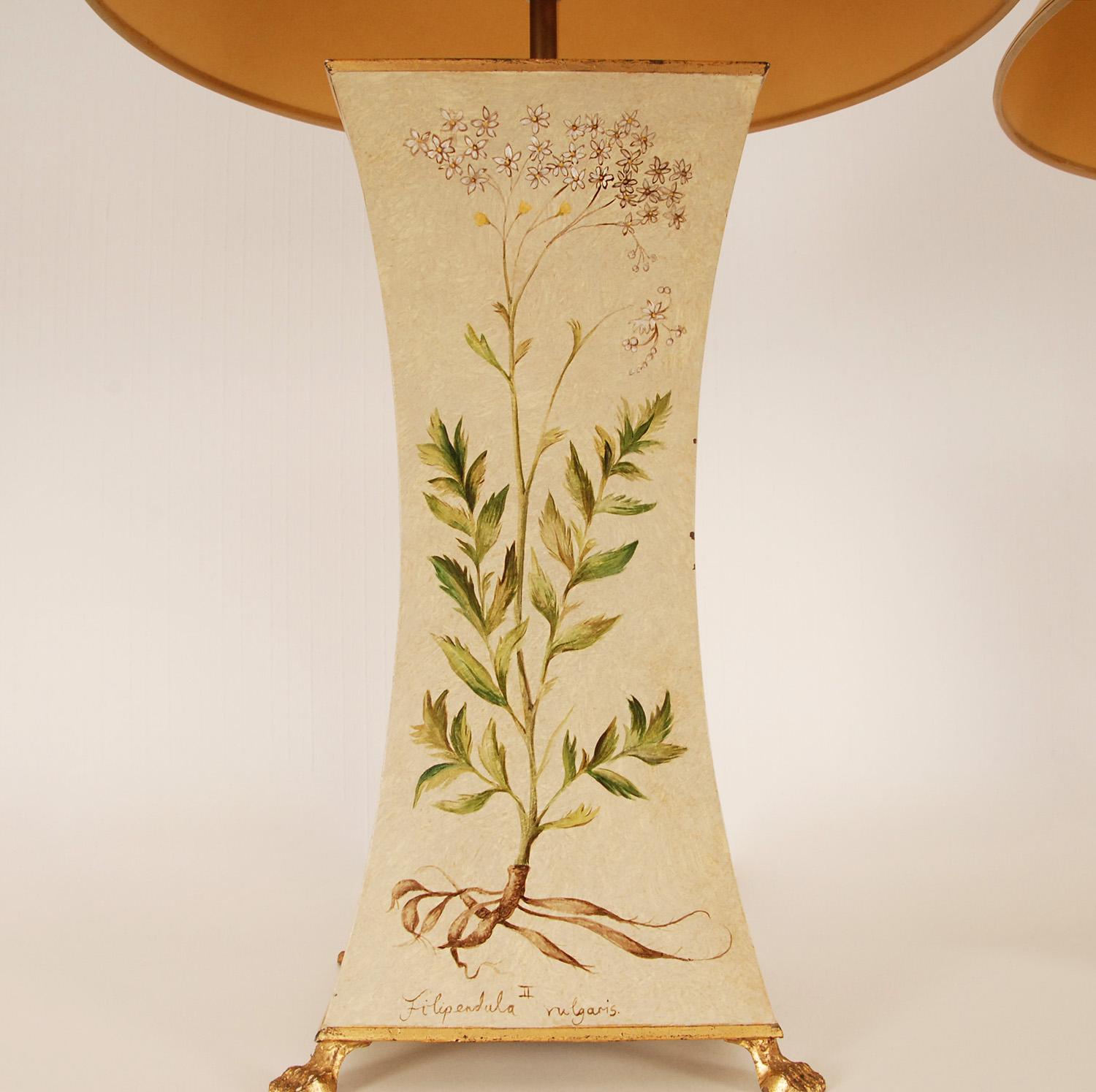Vintage English French Country Style off White and Green Floral Table Lamps 3