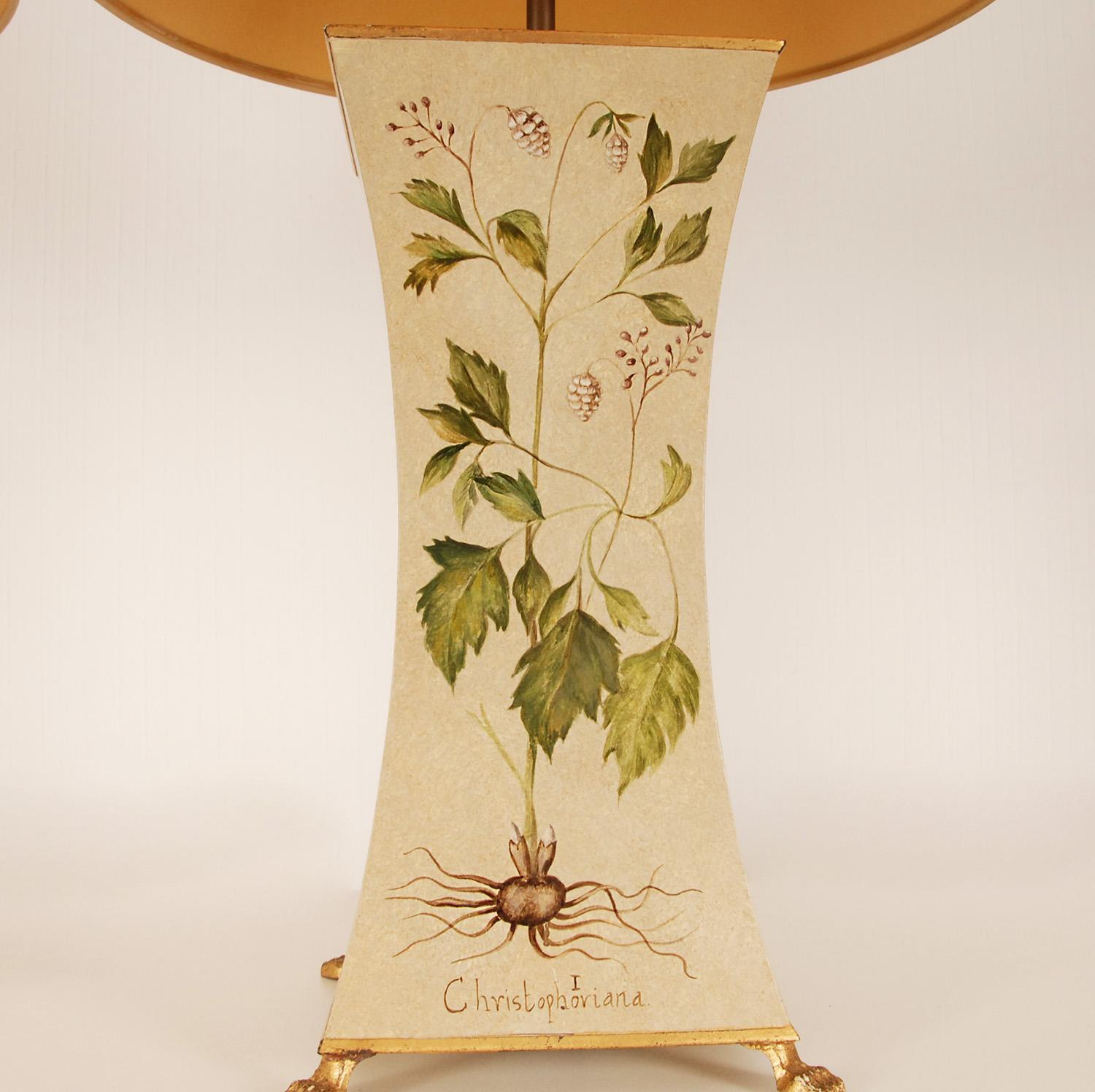 Vintage English French Country Style off White and Green Floral Table Lamps 4