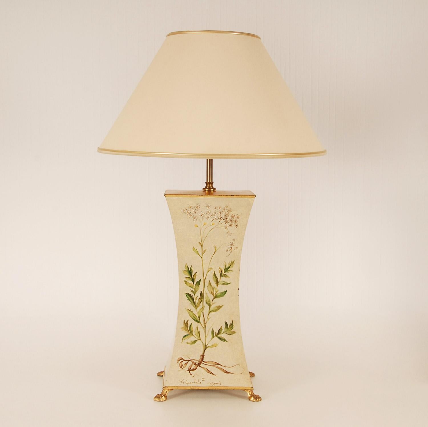 Metal Vintage English French Country Style off White and Green Floral Table Lamps